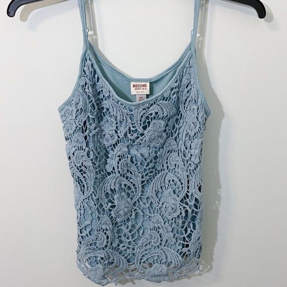 Mossimo Supply Co. Light Blue Paisley Crochet Lace Cropped Tank Top Size Small - Picture 3 of 9